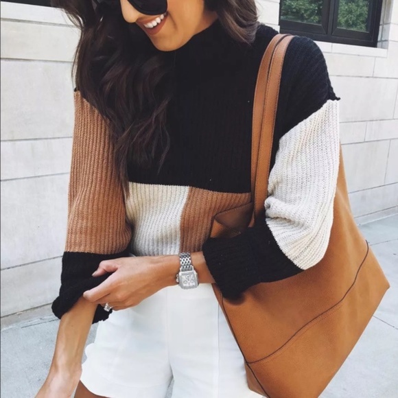 revolve Sweaters - Black & Brown Color block sweater